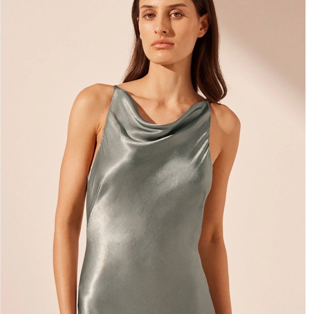 Shona Joy La Lune High Neck Cowl Silk Maxi Dress - Sage - Picture 2 of 10